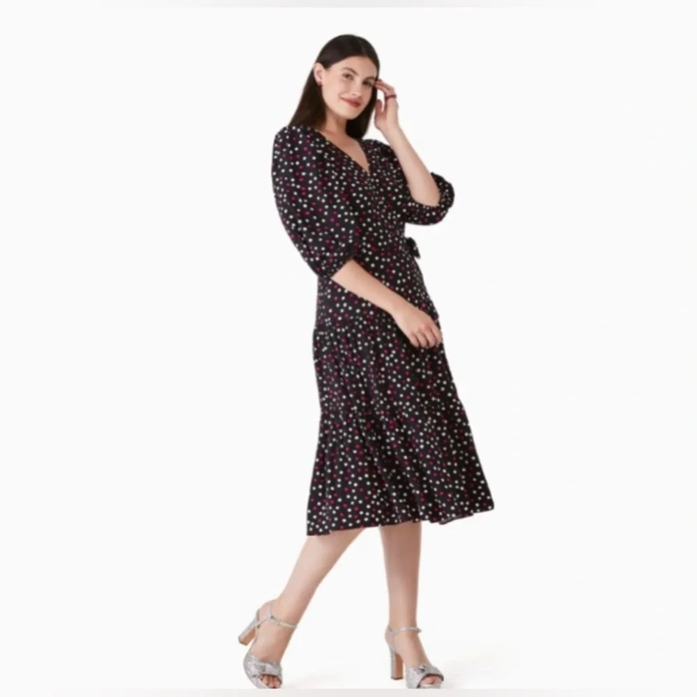 Kate Spade New York Glimmer Dot Wrap Dress Sz-S Black &‎ Pink MSRP-399$